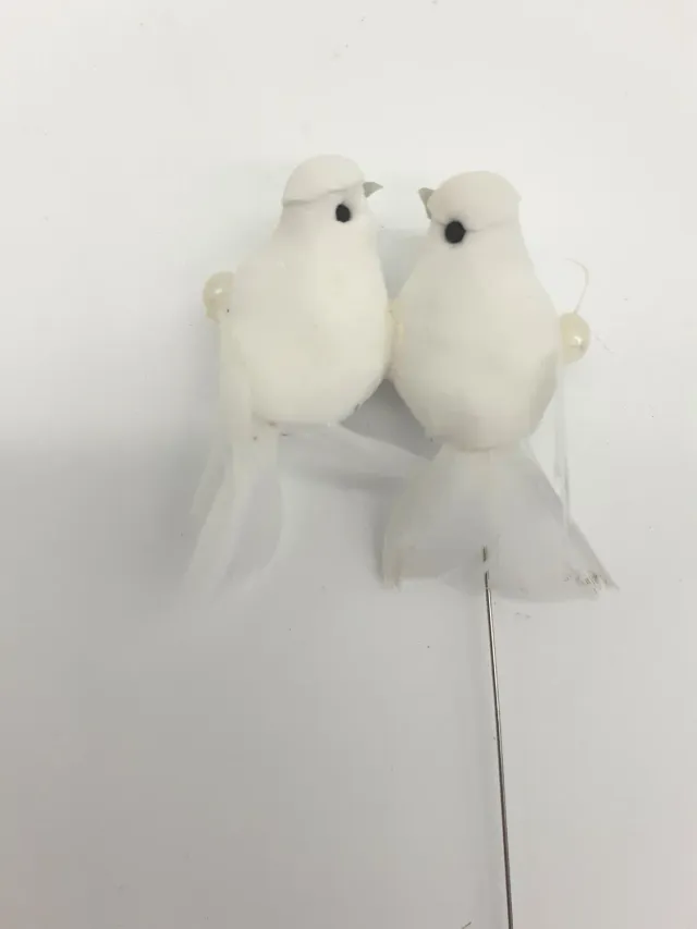 Deco Foam coppia colombe con perle 4cm bianche