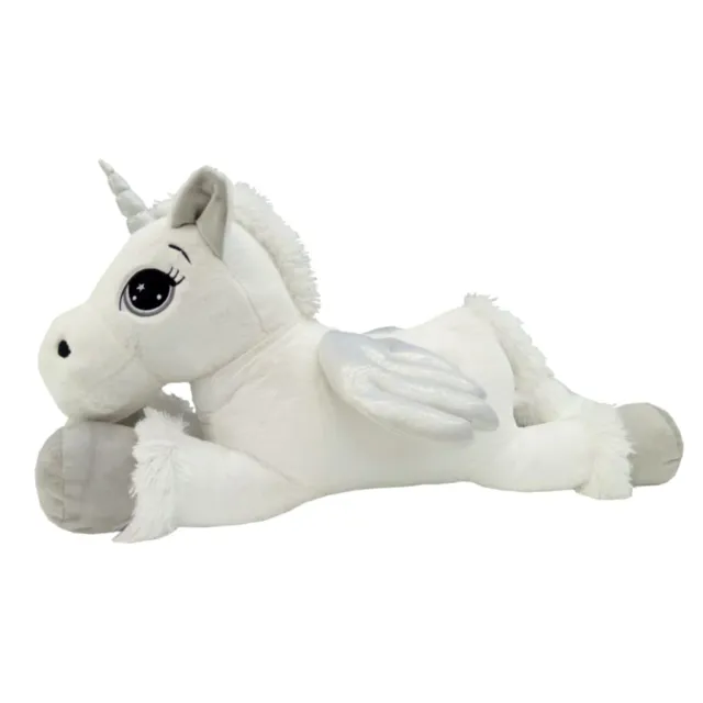 Giodicart Unicorno Sdraiato Gigante peluche bianco grigio 80 cm