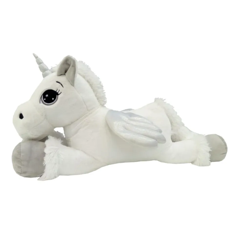 Giodicart Unicorno Sdraiato Gigante peluche bianco grigio 80 cm